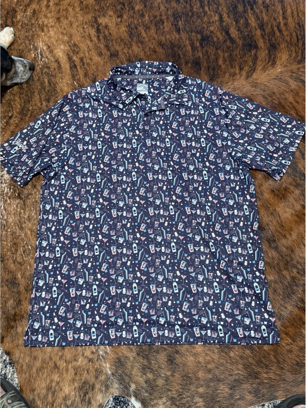 Callaway Opti-Dri Golf Polo Shirt Men’s Large Alcohol Novelty Print Cocktail
